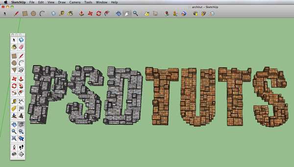 SketchUp和Photoshop创建用砖块堆砌成的文字 优图宝 PS文字效果教程